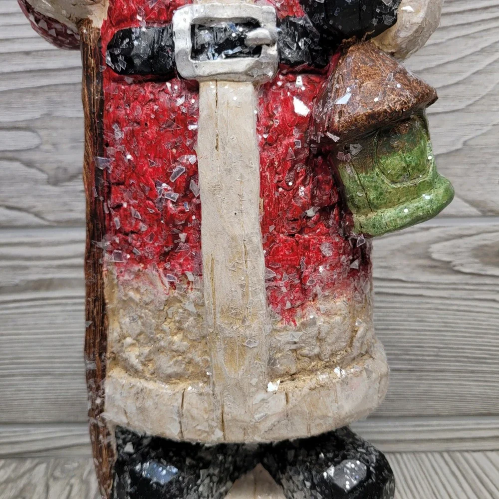 Valerie Parr Hill Rustic Standing Santa‎ Holding Birdhouse Pinecone Hat Glitter